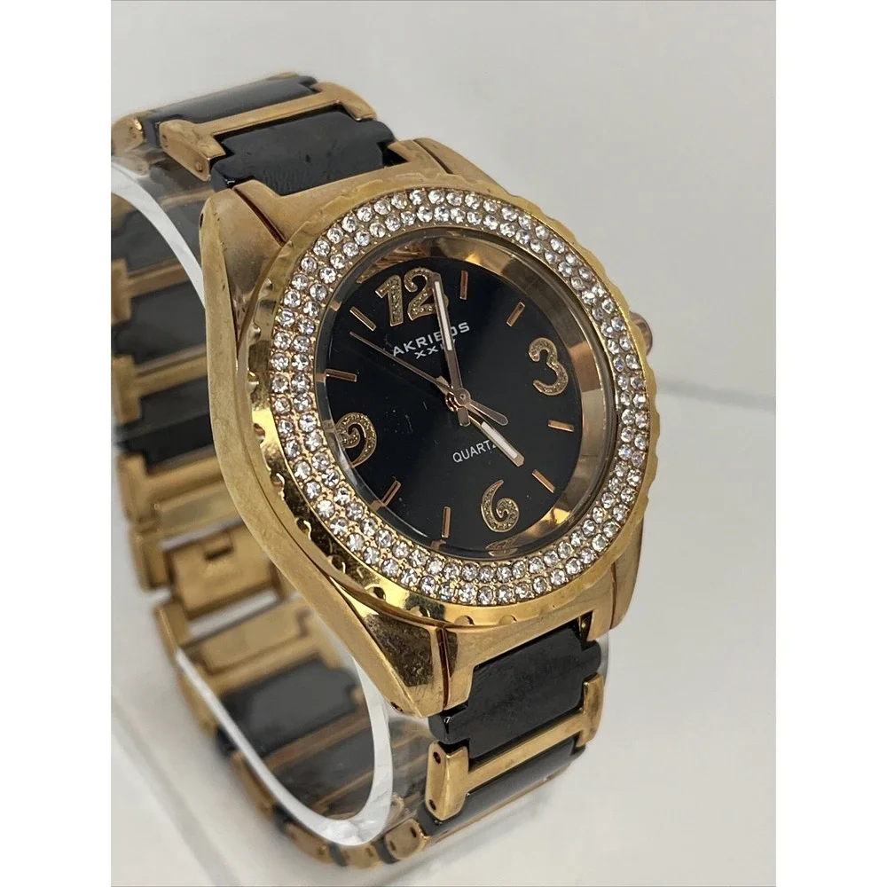 Akribos XXIV Women's Watch Rose Gold Crystal Bezel Ceramic Links- New Battery - Picture 2 of 7